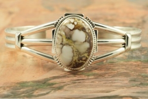Genuine Wild Horse Stone Sterling Silver Navajo Bracelet